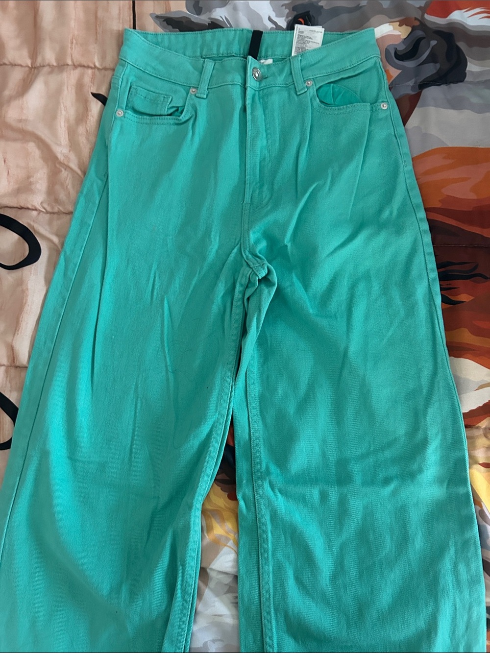 H&M Teal Relaxed Wide-Leg Jeans